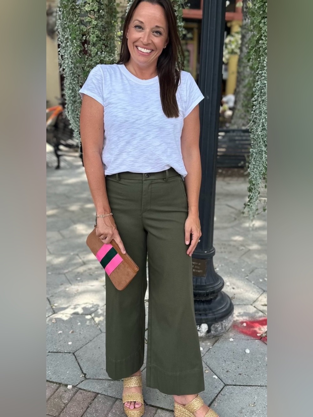 SPANX NWT Dark Pine Green Stretch Twill Crop Wide Leg Pants Size M